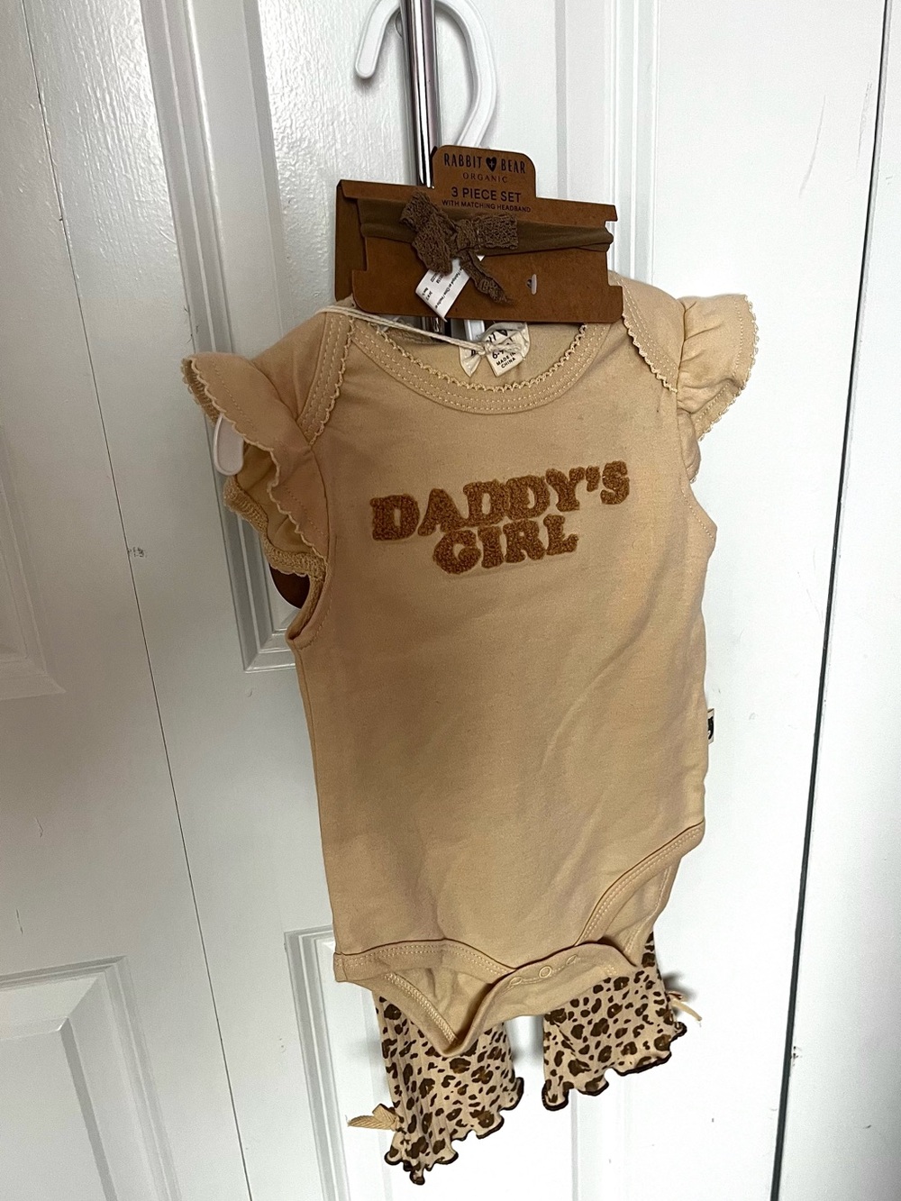 Daddy's Girl Beige Ruffle One-Piece Bodysuit with Leopard Pants